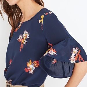 Madewell silk ruffle-sleeve cactus flower blouse